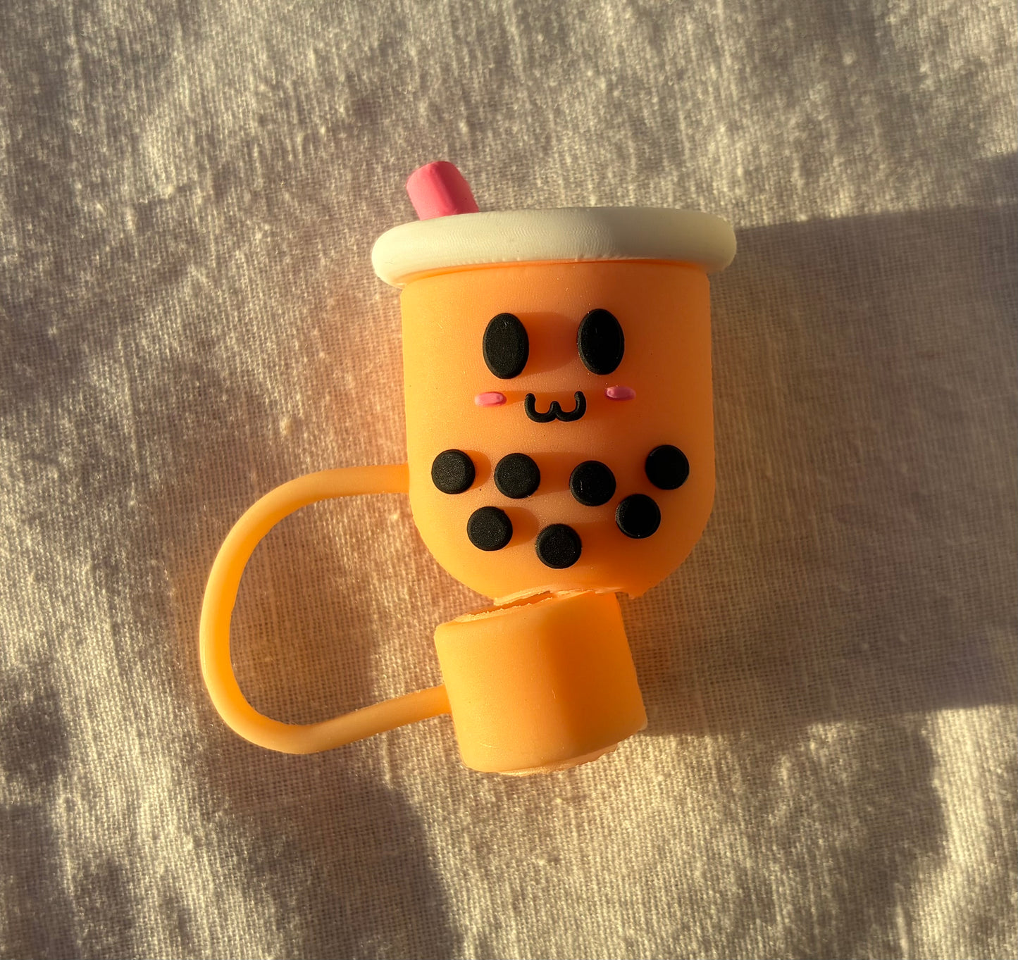 Light orange boba tea straw topper