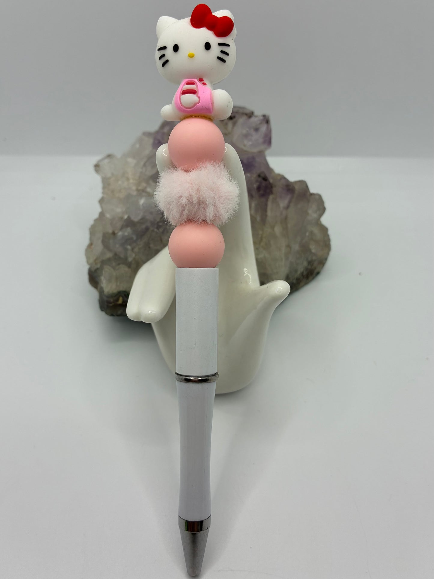 Beaded pink & white hello kitty pen #2