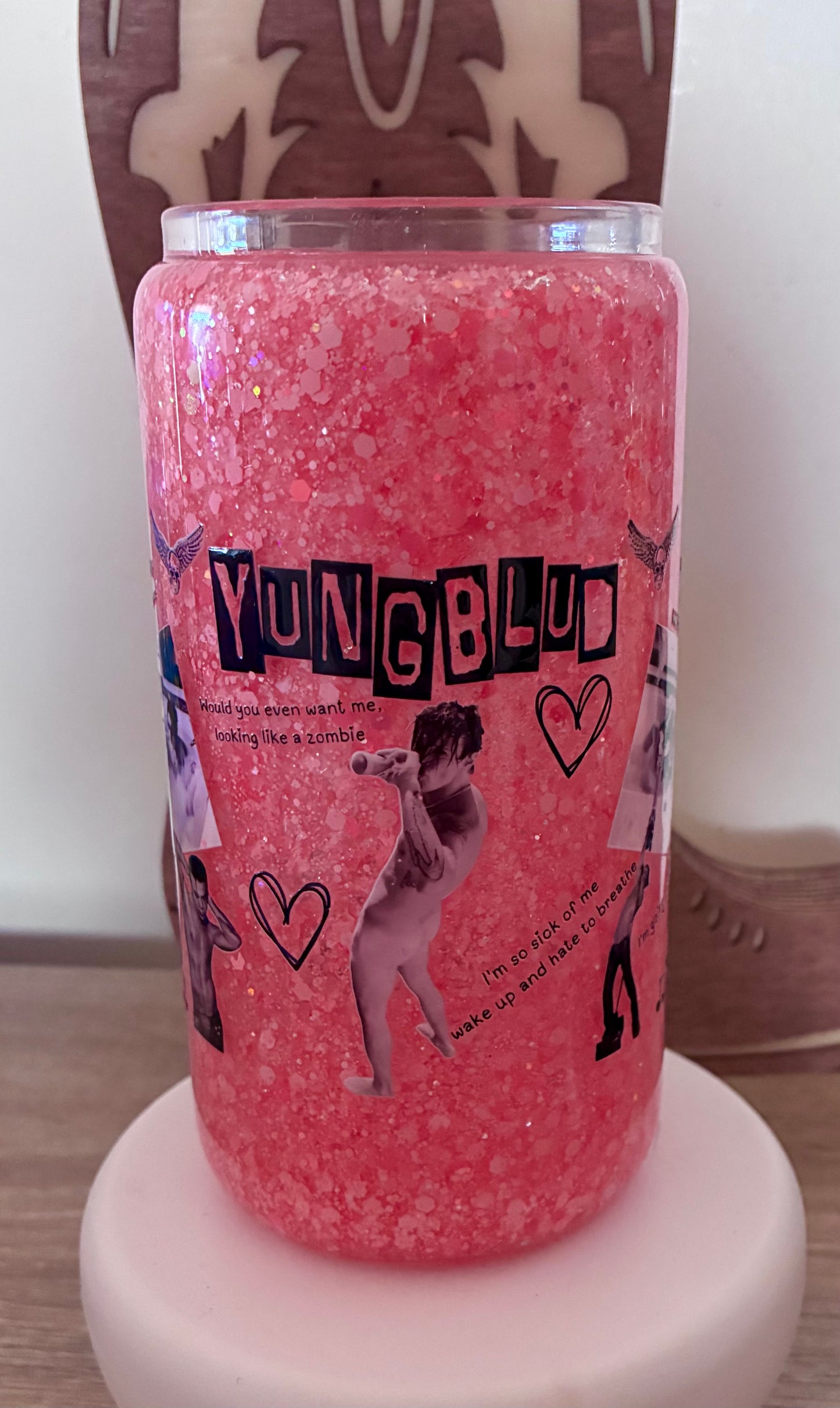 Yungblud baby pink tall glass mug