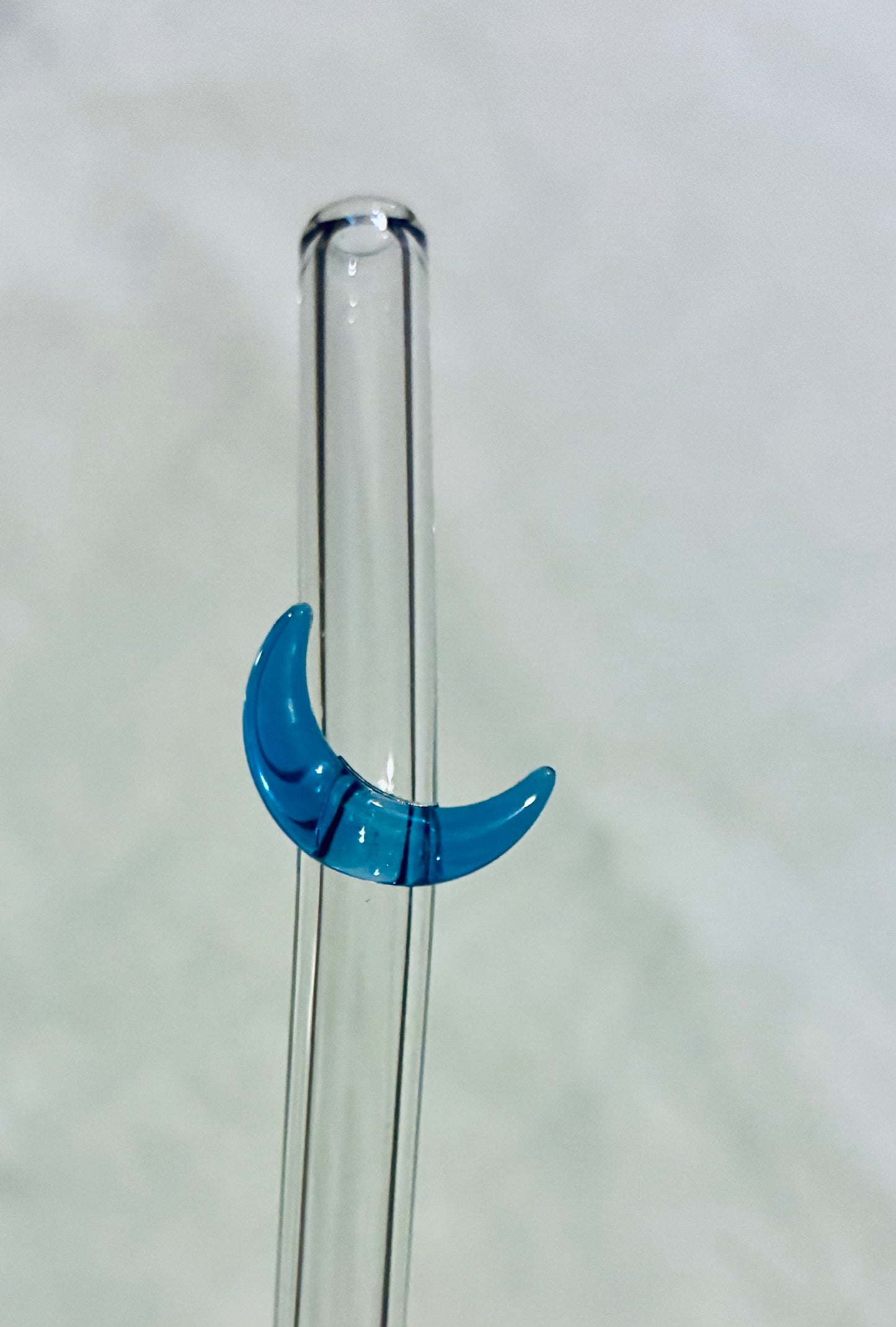Blue glass moon straw