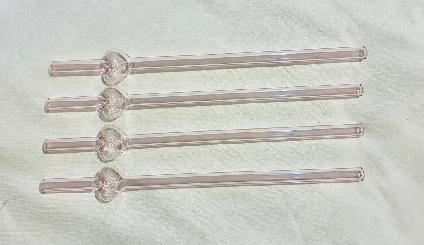 Pink Glass Heart straws