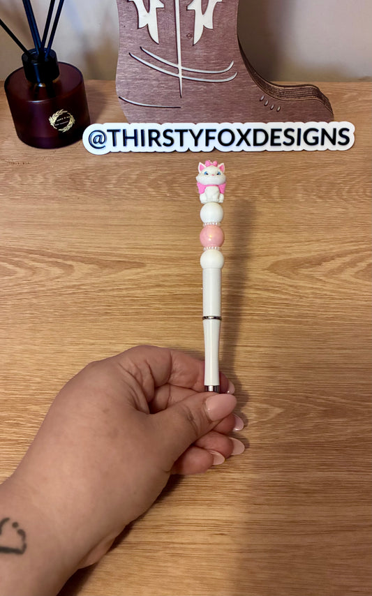 Pink & white Aristocats beaded pen