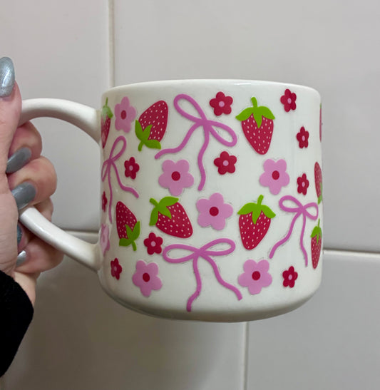 Large strawberry & bow mug