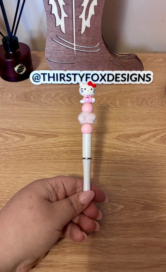 White & pink hello kitty beaded pen