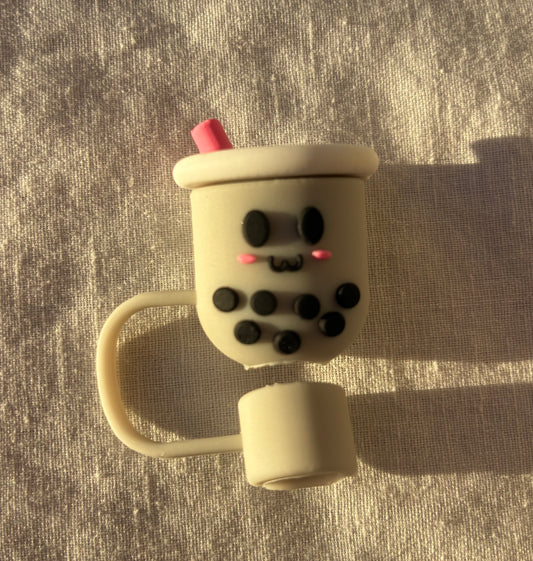 Grey boba tea straw topper