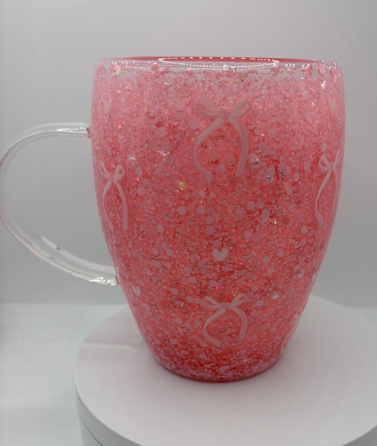 Pink bow snowglobe mug