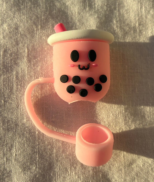 Pink boba tea straw topper