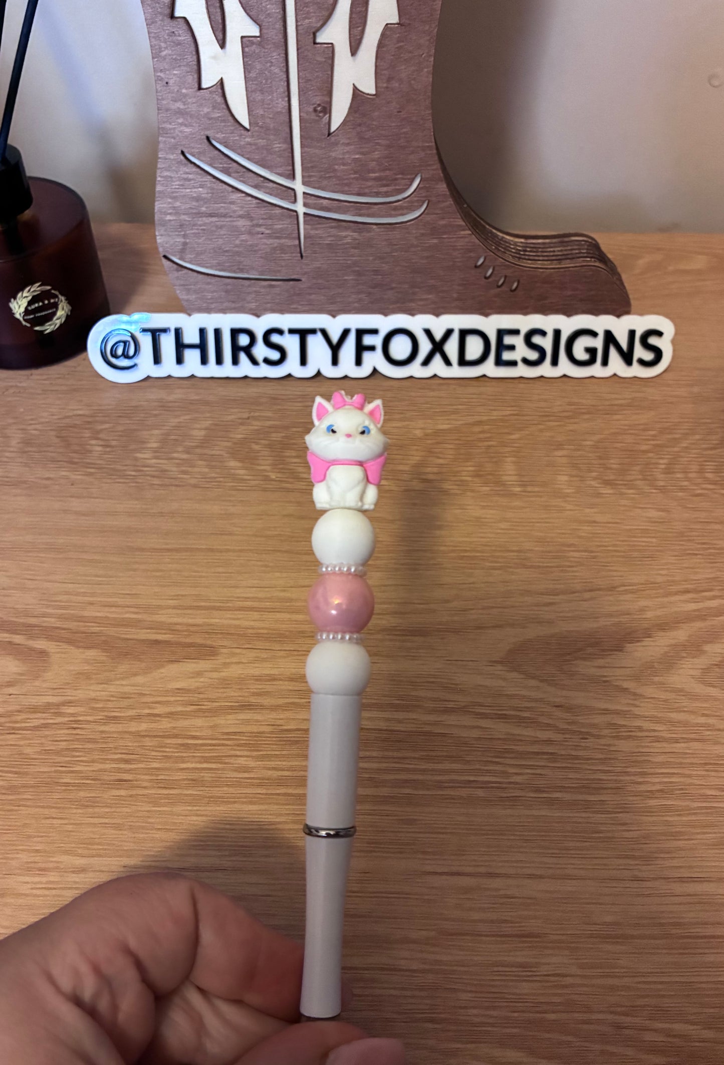 White & pink Aristocats beaded pen