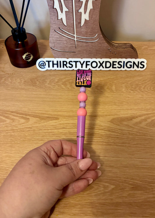 Purple & pink liquor talk beaded pen