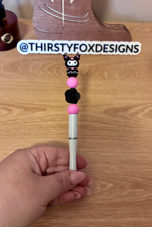Pink, black & white hello kitty & friends beaded pen