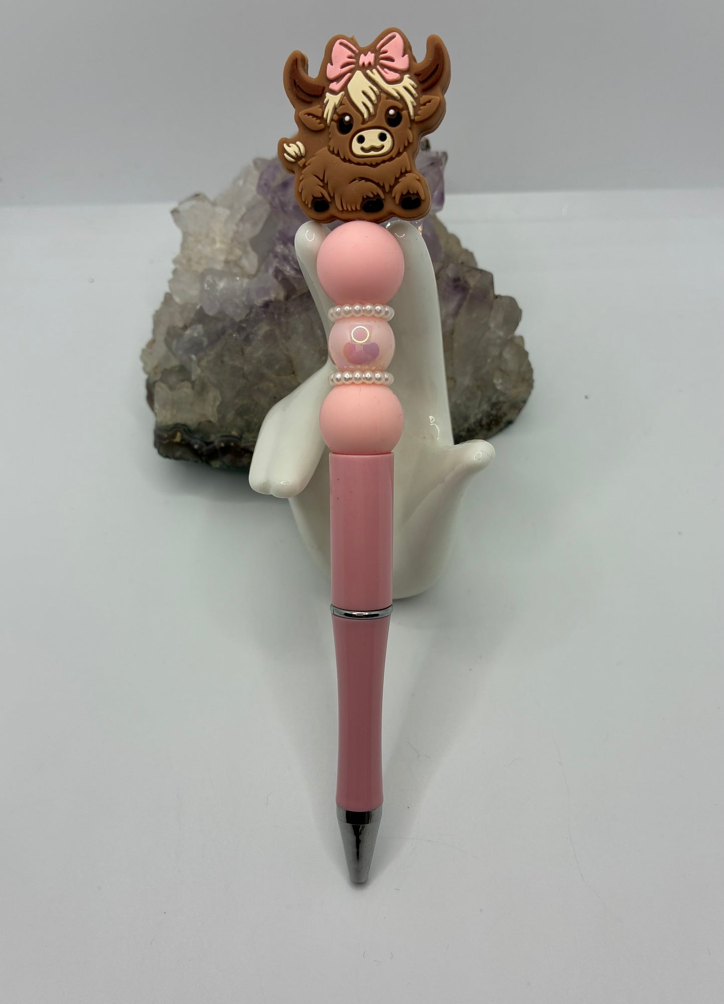 Beaded pink cow pen #1