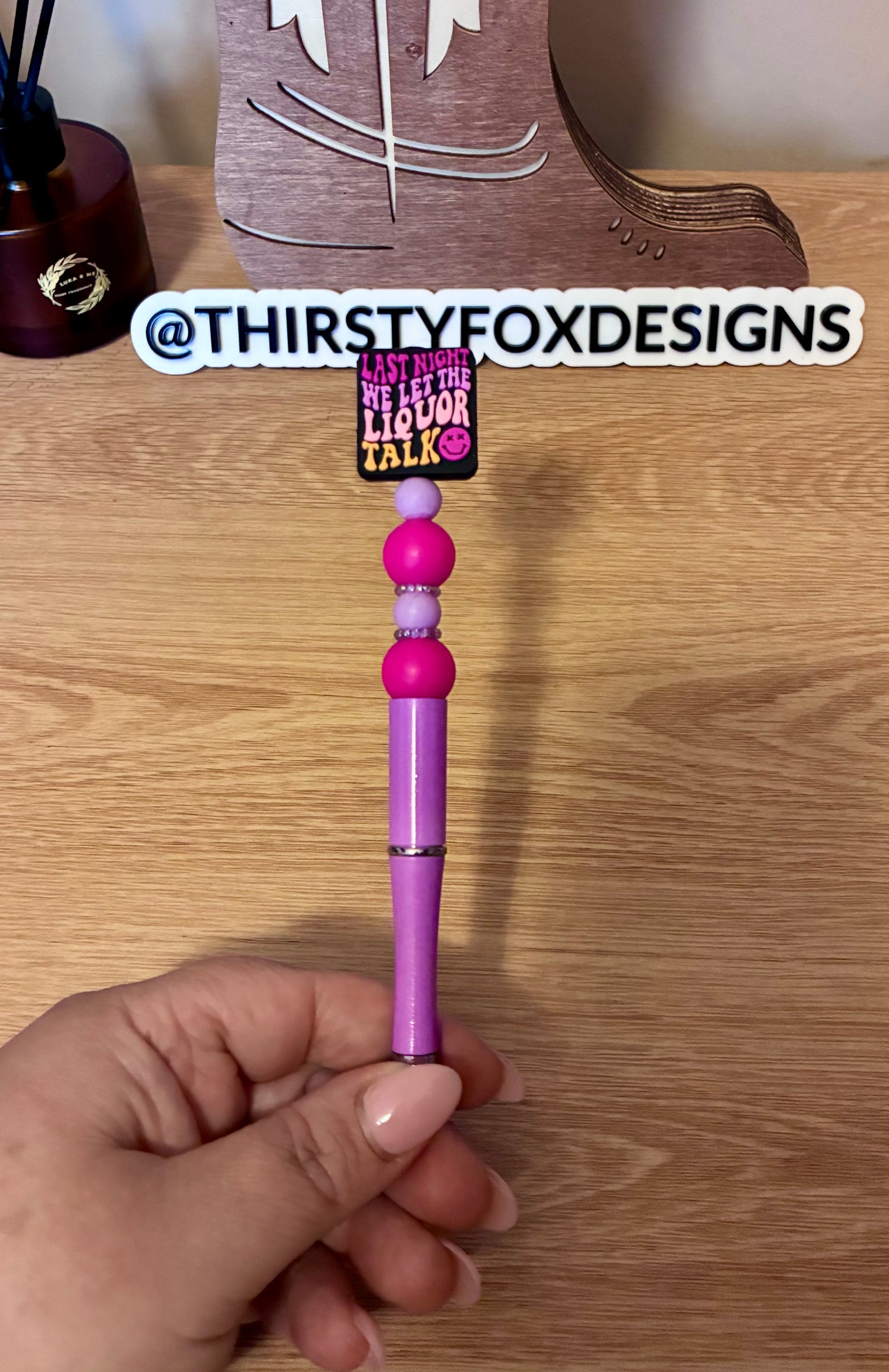 Pink & purple liquor talk beaded pen