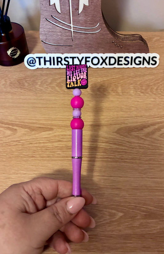 Pink & purple liquor talk beaded pen