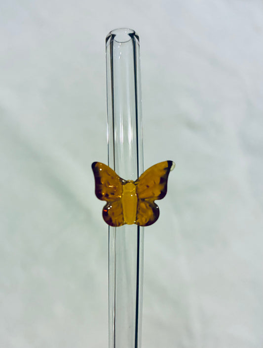 Orange/amber glass butterfly straw