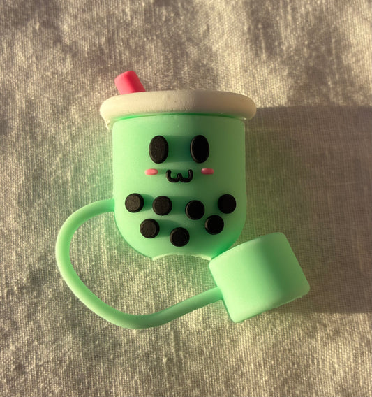 Green boba tea straw topper