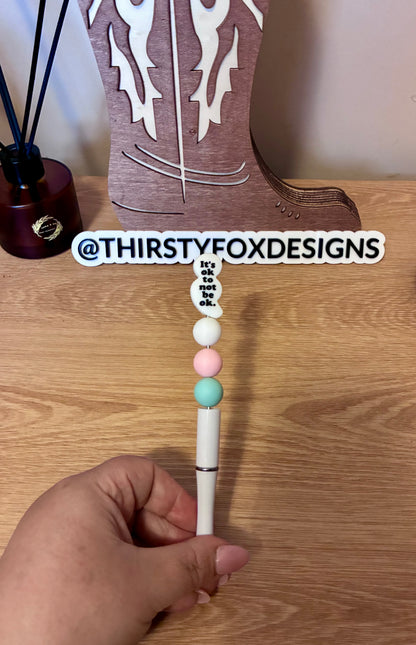 Pink, white & green Mental health quote pen