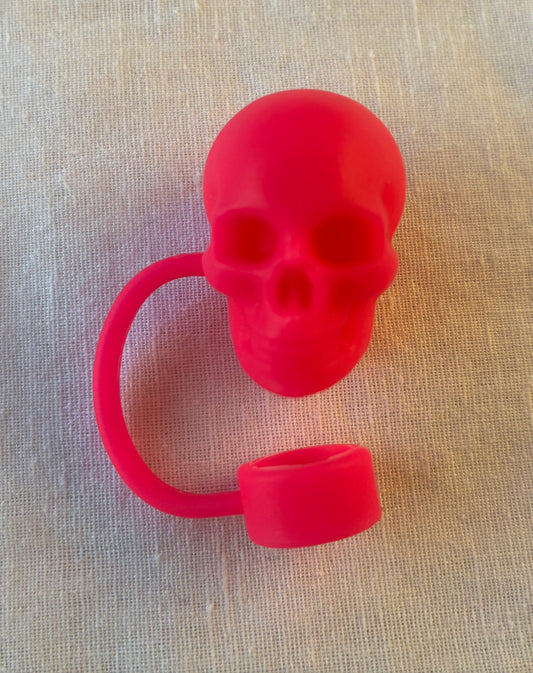 Hot pink skull straw topper