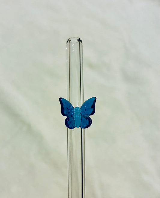 Dark blue glass butyerfly straw