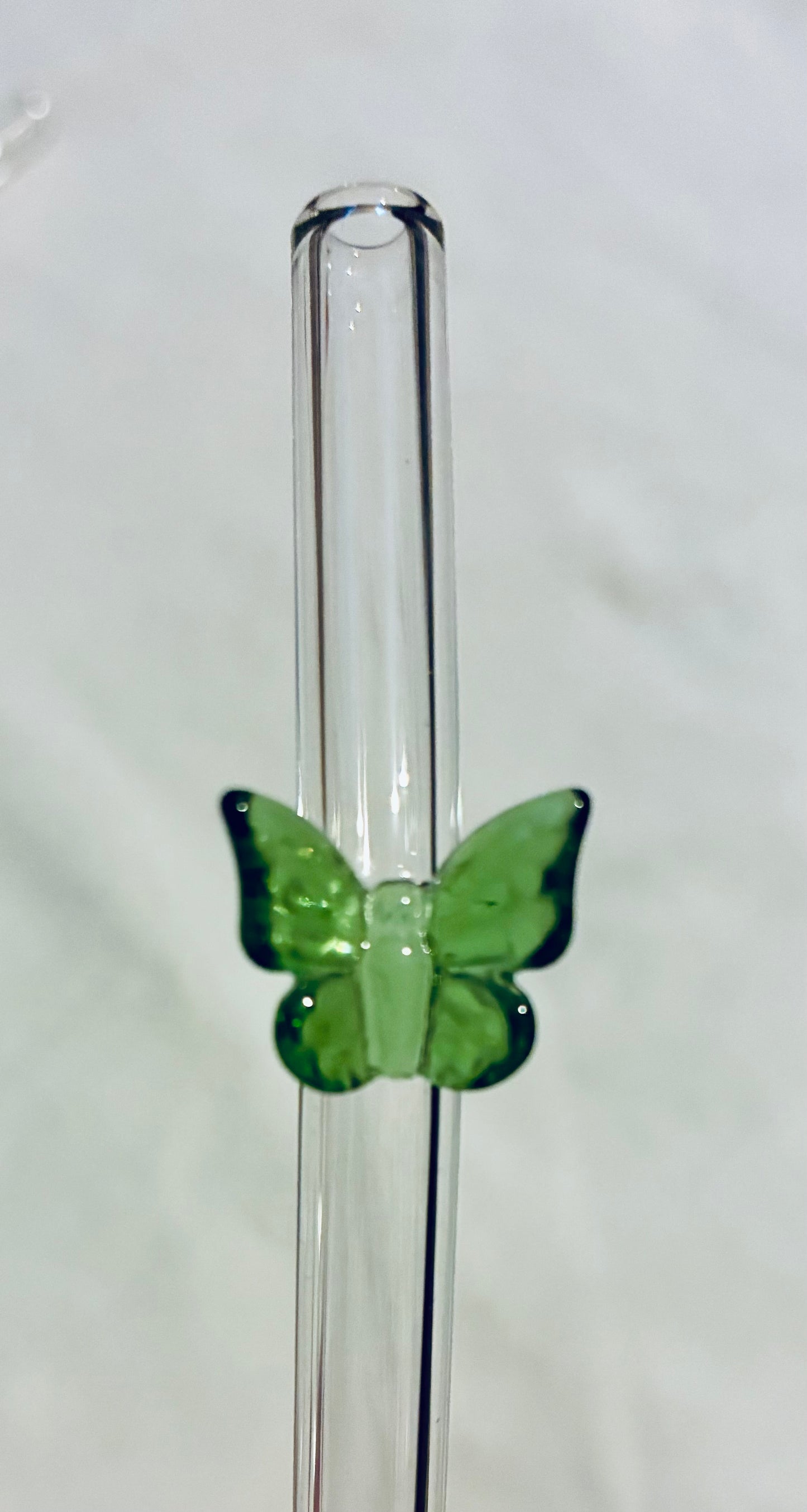 Green glass butterfly straw