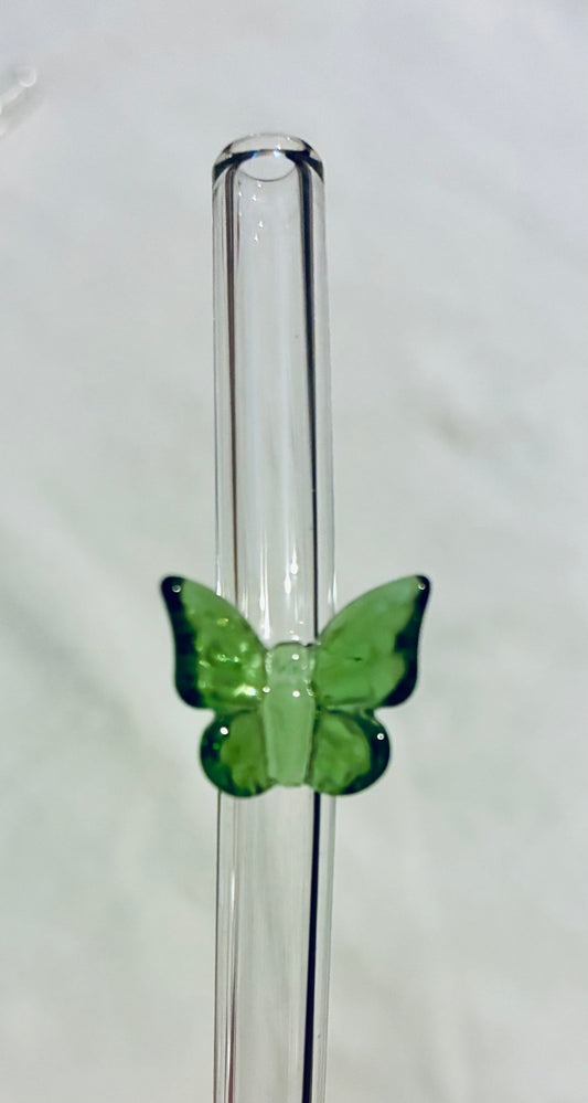 Green glass butterfly straw