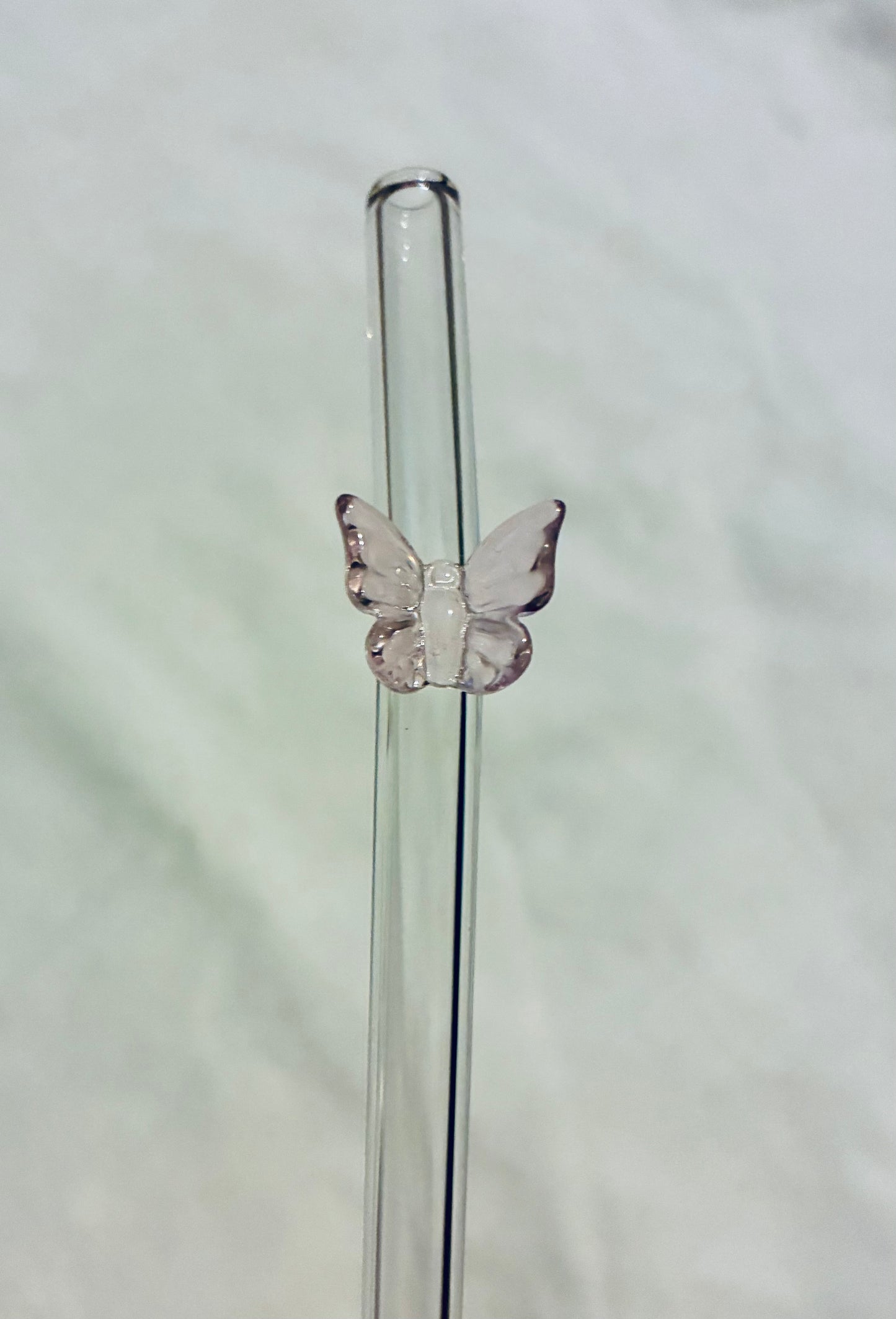 Light pink glass butterfly straw