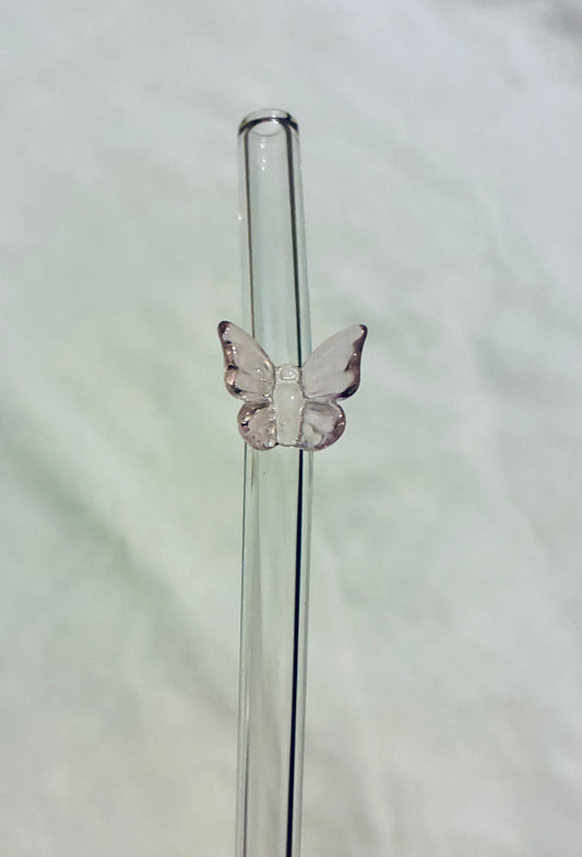 Light pink glass butterfly straw