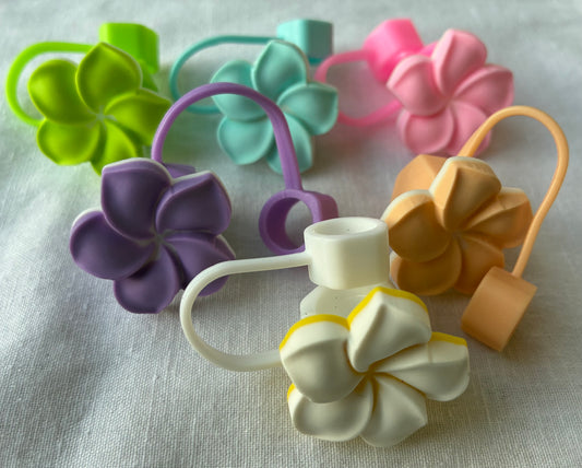 White frangipani straw topper