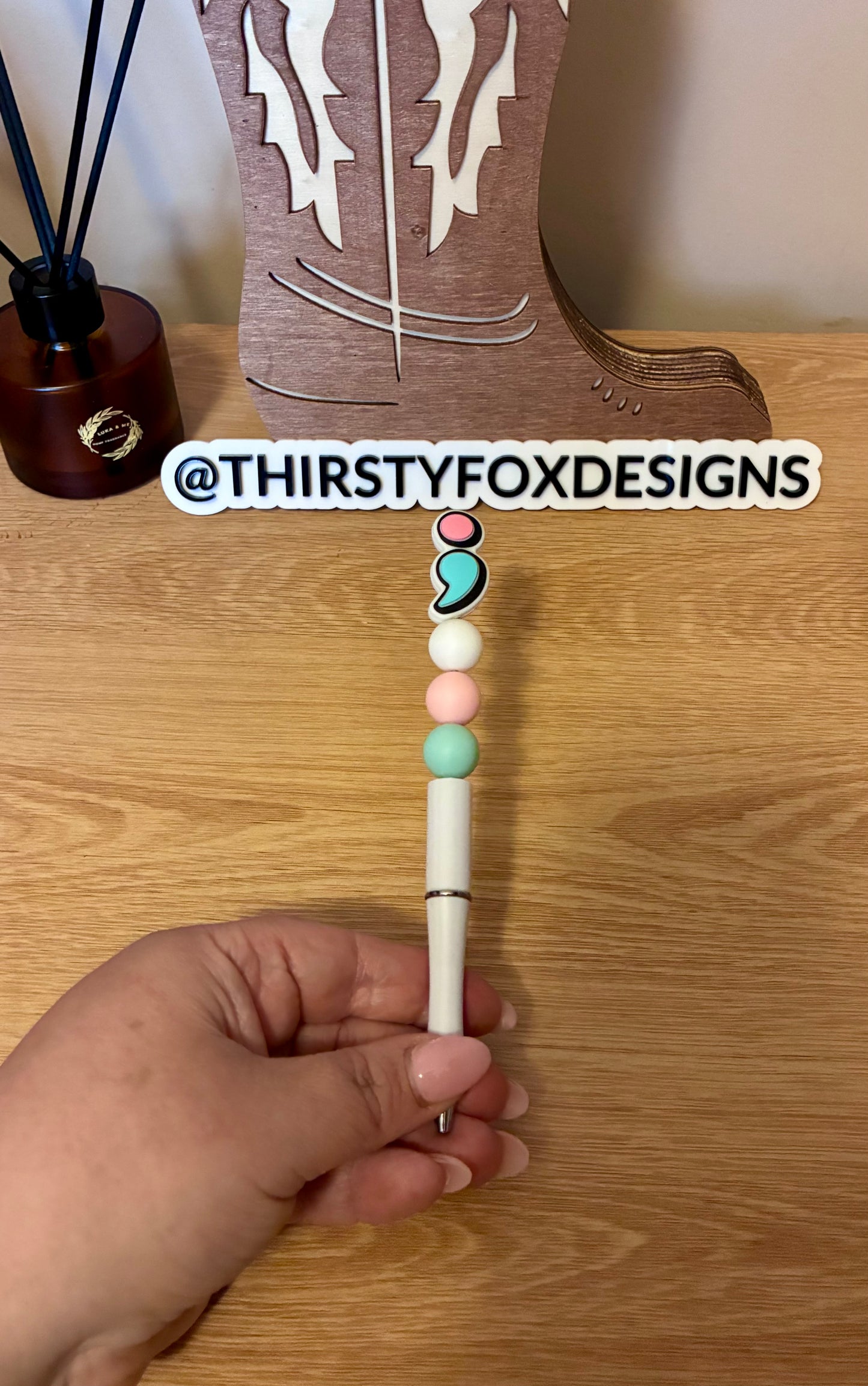 Pink, white & green Mental health quote pen