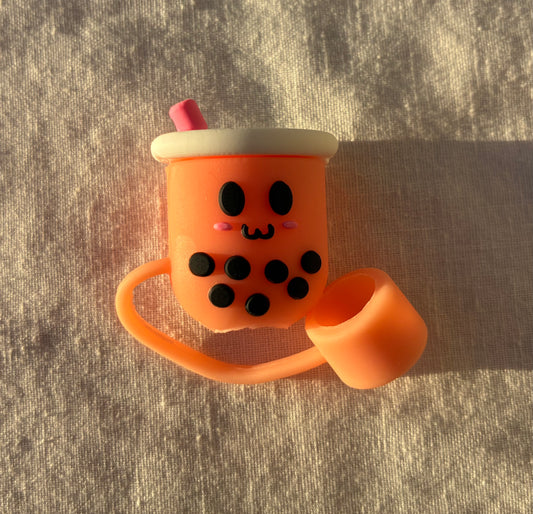 Orange boba tea straw topper
