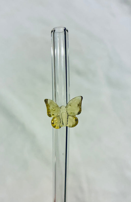 Yellow glass butterfly straw
