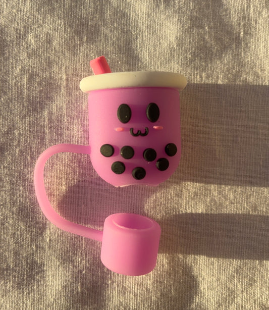 Purple boba tea straw topper