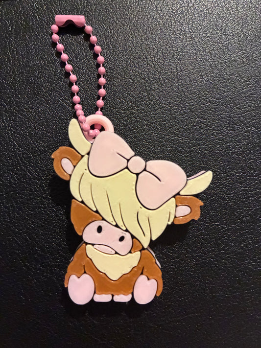 Cow w/bow & blonde hair nail saver