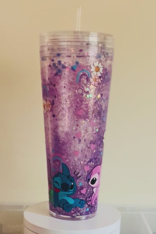 Stitch & Angel tall snowglobe w/shaker lid